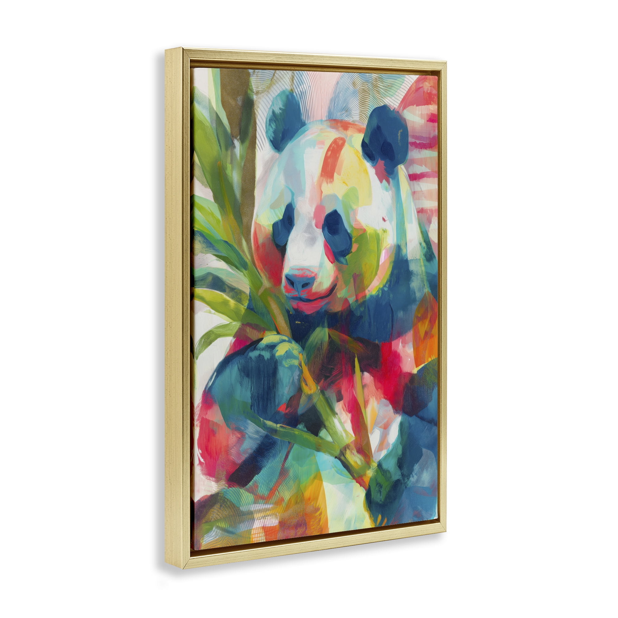 Stupell Industries Expressive Panda In Bloom Gold Framed Floater Canvas Wall Art, design by Chromatic Storm Studio