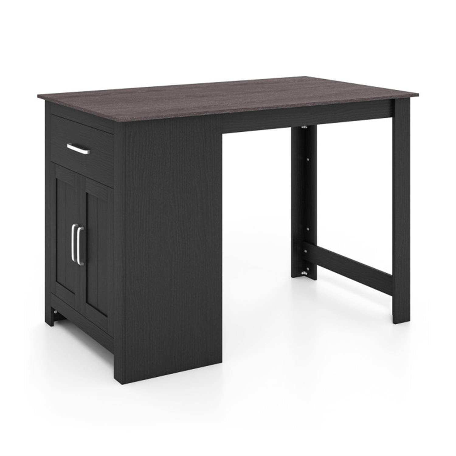 Demi Bonn Counter Height Bar Table with Storage Cabinet and Drawer, Modern Rectangular Dining Table Furniture for Kitchen, Dining Room, Dinette, Breakfast Nook, Black
