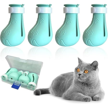 Cat Claw Covers Boots  Anti-Scratch Shoes Adjustable Prickly Anti-Off Shoes  Soft Silicone Paw Protector for Grooming Bathing Shaving to Prevent Scratching (Blue)