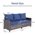 thumbnail image 2 of Decksplore 3-Seat High Back Outdoor Rattan Sofa, All-Weather Brown Wicker Couch with Navy Blue Cushions, Deep Seat Design for Patio Backyard Porch Balcony, 2 of 8