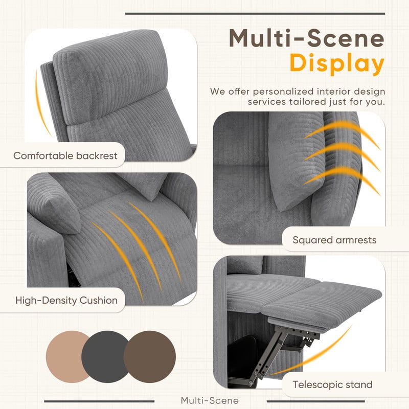 Homall 360° Swivel Nursery Recliner Power Swivel Rocker Recliner Chair with 2 Pillows Comfy High Back Adult Glider Rocker for Living Room,Corduroy Gray