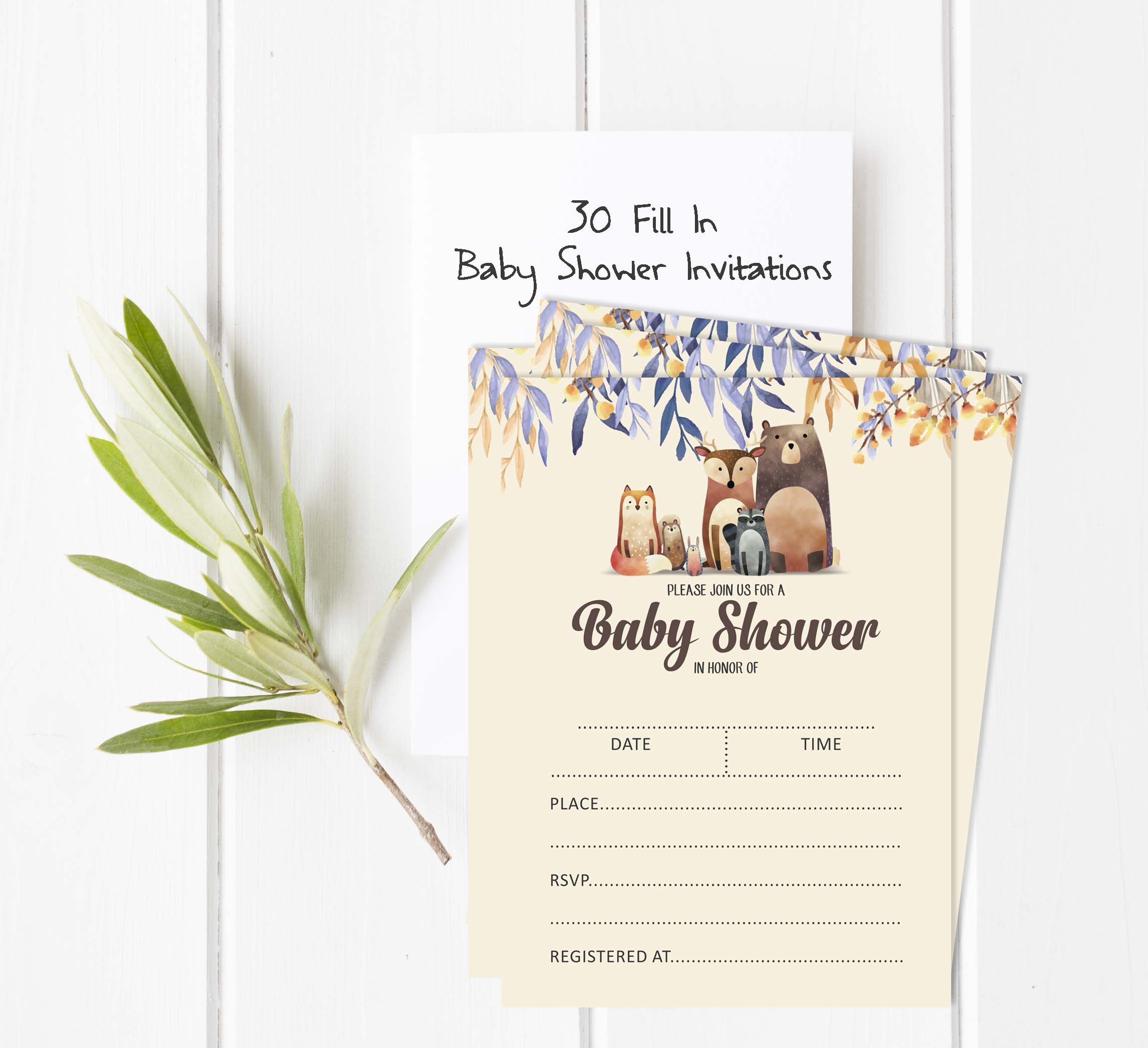 Inkdotpot 30Jungle Animals Baby Shower Invitation Cards Gender Neutral Fill In Blank Invites