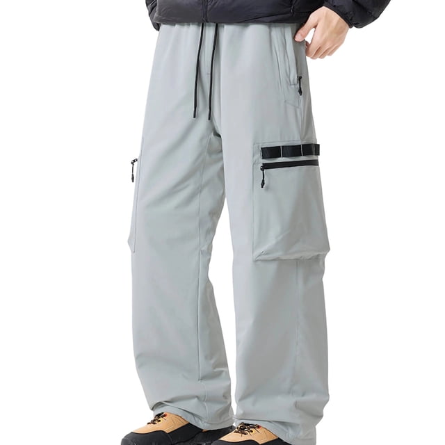 FRSASU Pantalon de Randonnée Imperméable pour Homme Extérieur Neige Ski Pêche Doublé en Molleton Isolé Coquille Souple Pantalon d'Hiver Gris