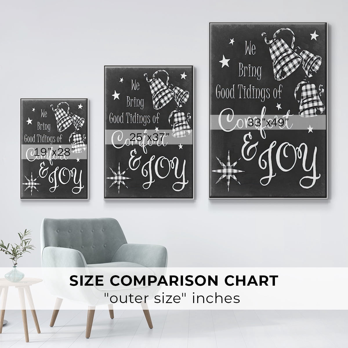 Comfort and Joy - Framed Gallery Wrapped Holiday Canvas - 17 x 25 - White Frame