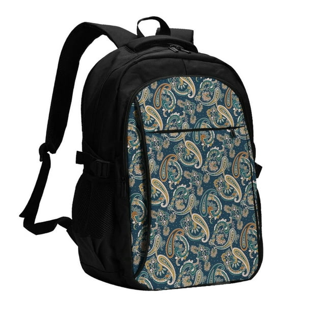 Disketp Indian Paisley 2 Mochila de Viaje Estampada para Laptop con Puerto de Carga USB, Mochila Impermeable para Computadora – Regalo para Hombres y Mujeres