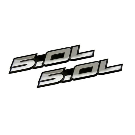 302 Mustang Engine - 2 x (pair/set) 5.0L Emblems in SILVER on BLACK Highly Polished Aluminum Silver Chrome Engine Swap Badge for Ford Mustang GT F-150 Boss 302 Coyote Cobra GT500 V8 Crown Vic Victoria