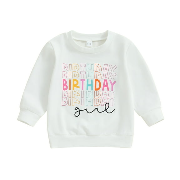 Aojekbee Kids Girls Sweatshirts Birthday Clothes Letter Print Crew Neck Long Sleeve Toddler Pullovers Baby Fall Tops