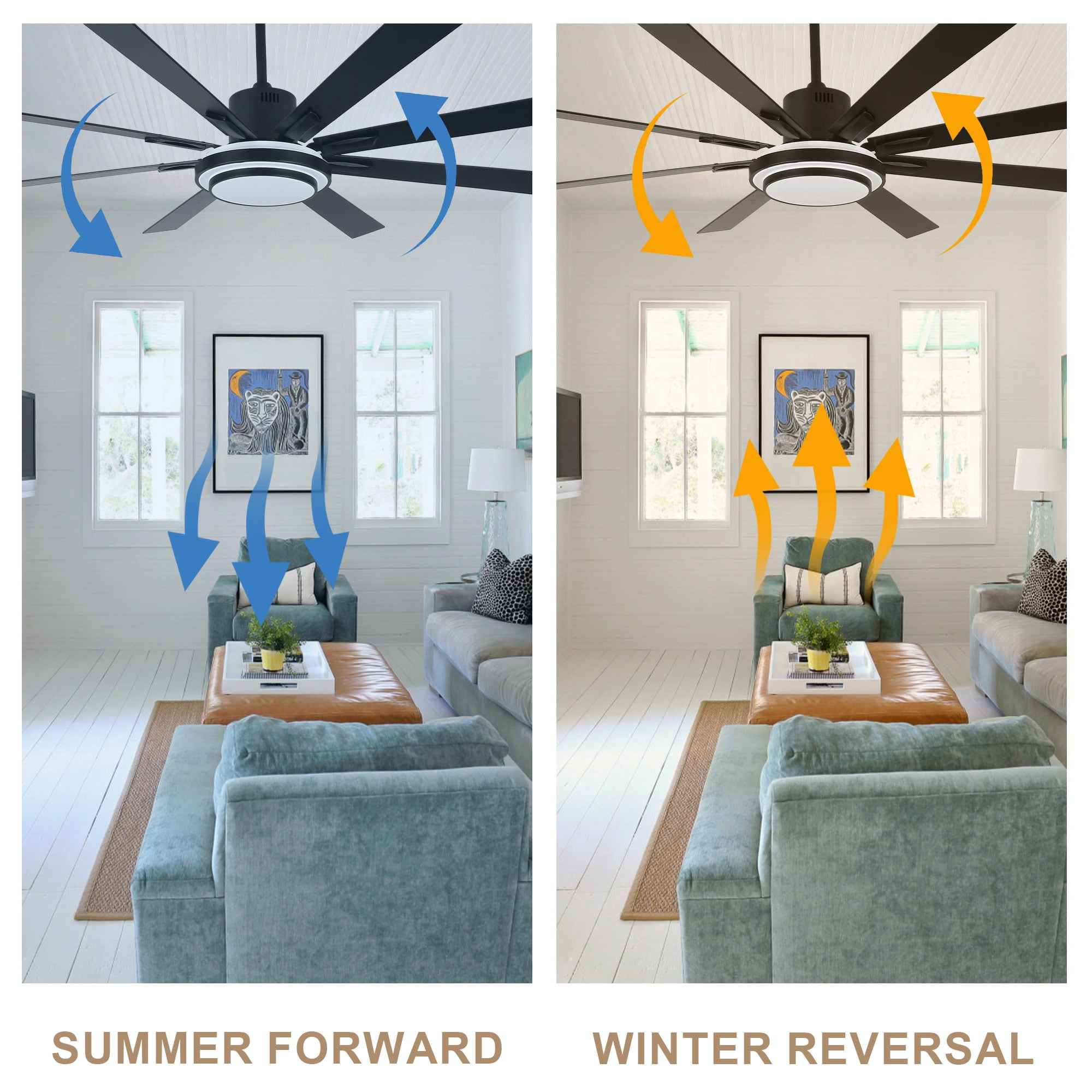 Bella Depot 72" Modern Black LED Ceiling Fan 6-Speed Reversible Chandelier With Dimmable Light and Remote Control