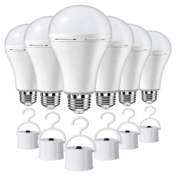 AMERTEER6 Pack Rechargeable Emergency LED Bulb Multi-Function Battery Backup Emergency Light for Power Outage Camping Outdoor Activity 9W 900LM 60W Equivalent White Daylight 6000K with E