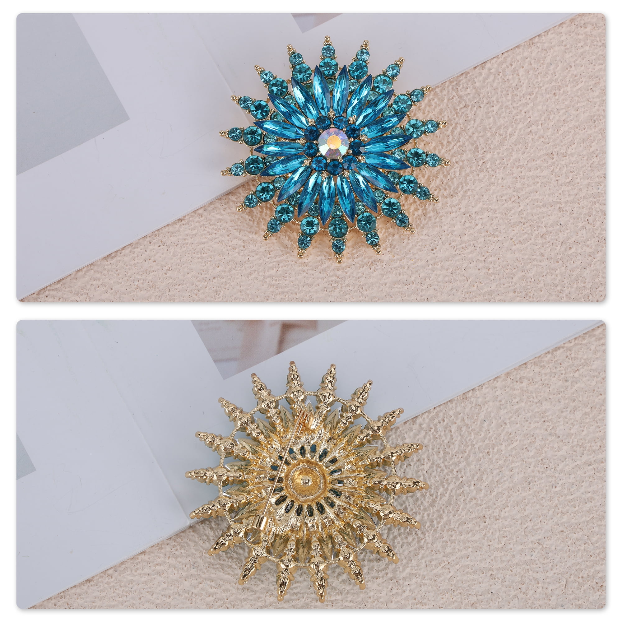 Unique Bargains Sunflower Rhinestone Brooch for Fashionable Accessories and Outfits Blue