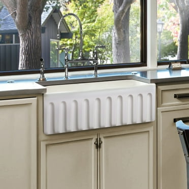 Fireclay Sink, Single Bowl Farmhouse Apron Kitchen Sink, White, 36"