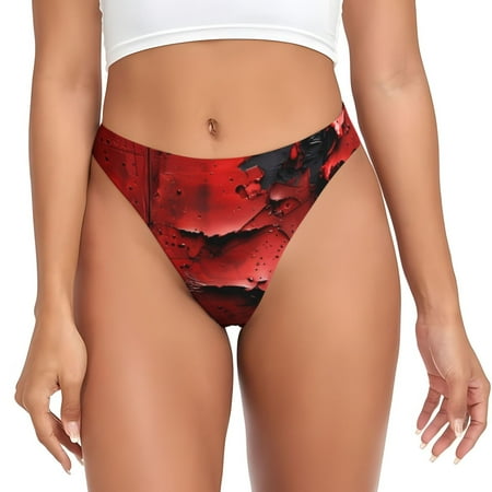 Adobk Abstract Red Textured Canvas Print Seamless Women Underwear Thongs No Show Ladies Thong No Line Breathable Comfortable Panties Undies for Women-X-Small