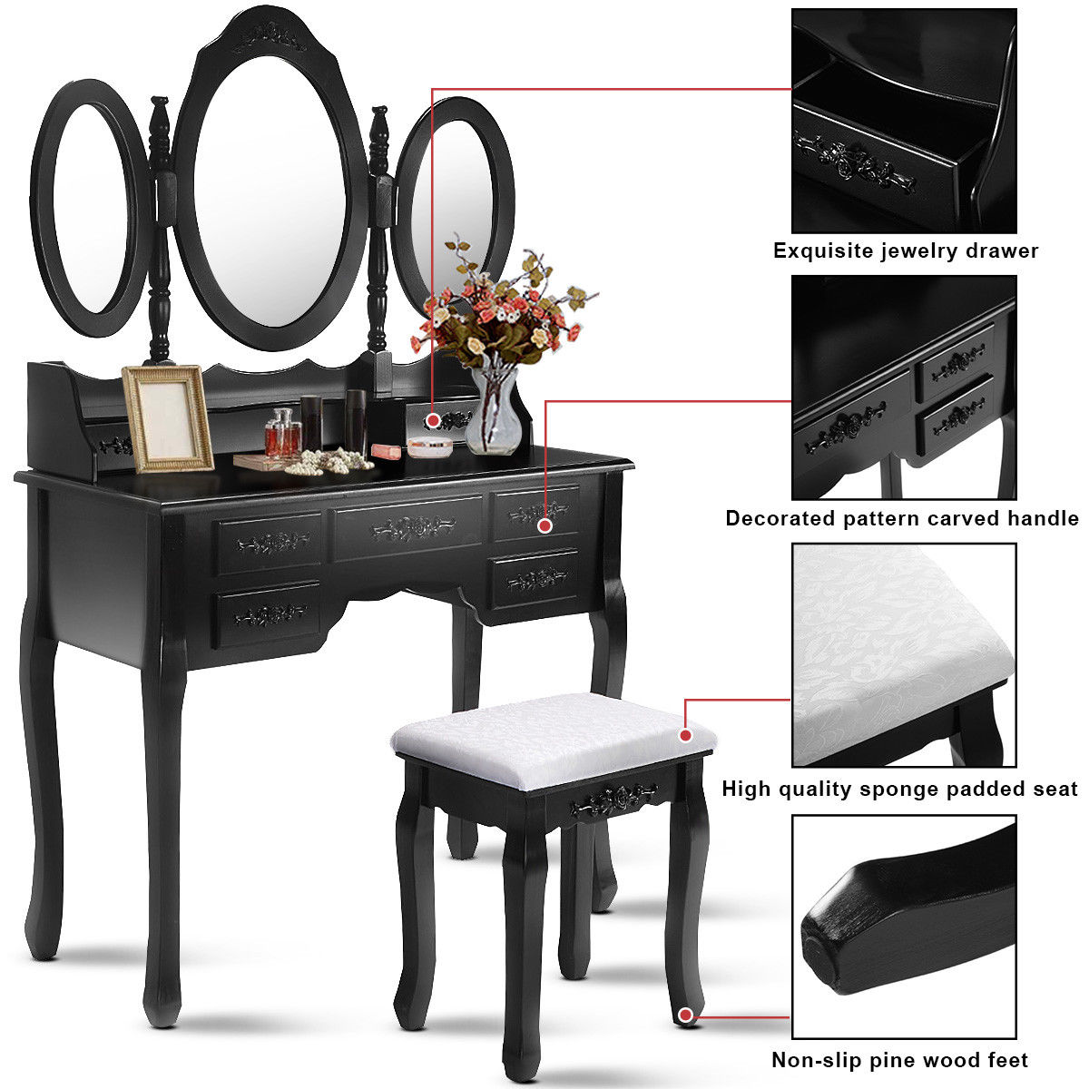 Tri Folding Oval Mirror