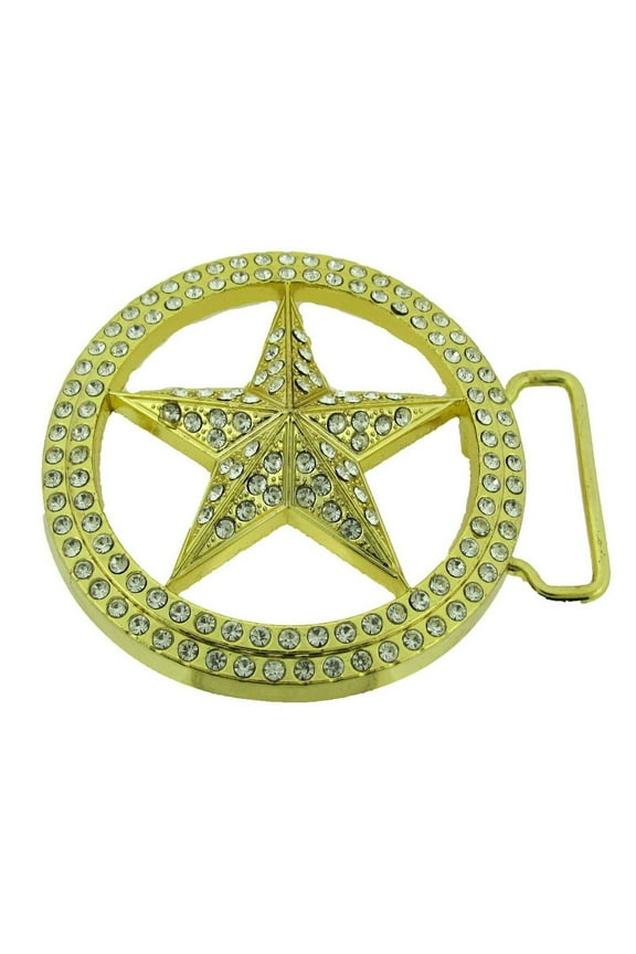 Jet Gold Star Blinged Iced Out Belt Buckle Hip Hop Rock Unisex Fashion Costume Metal