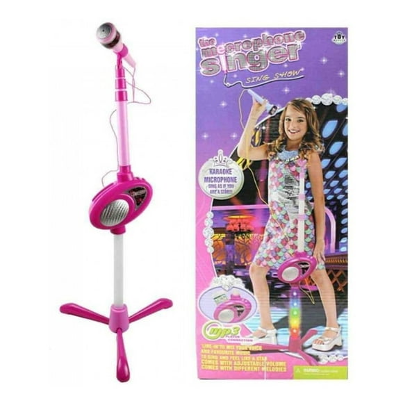 MICRÓFONO ROSA DE JUGUETE CON BASE KARAOKE MICROPHONE