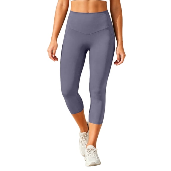 Ltctricy Capri Leggings for Women Stretchy High Waisted Slim Fit Yoga Pants Casual Workout Pants for Gym Running(Purple,X-Large)