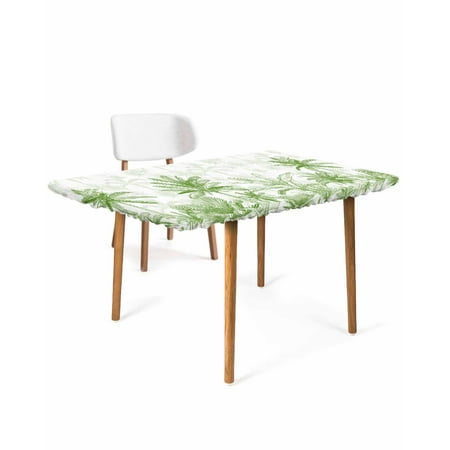 

Summer Palm Tree Elastic Fitted Tablecloth Waterproof Table Cover Wipeable Table Cloth Protector for Outdoor Indoor Picnic Party Universal Rectangle 4ft Tropical Coastal Beach Green