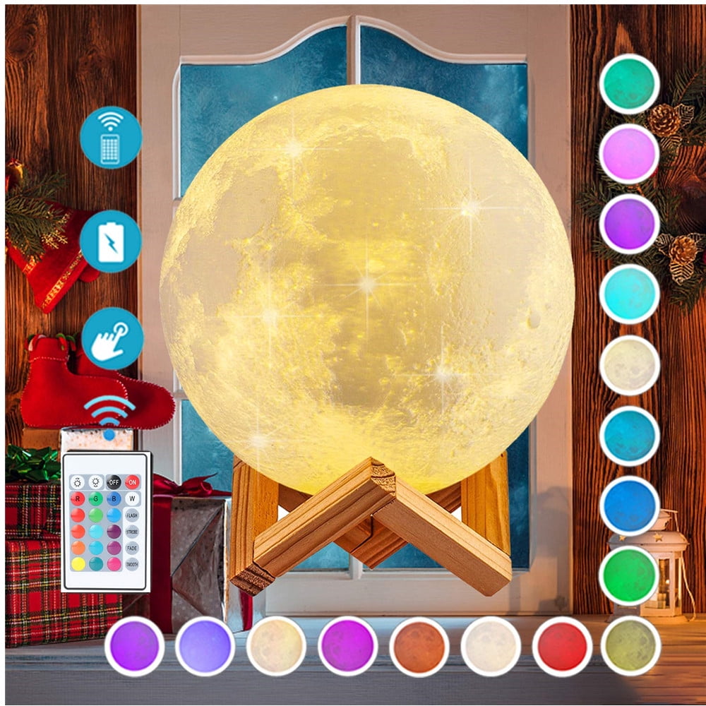 3D Printing Moon Lamp,UNPOPULAR PLA 16 Colors RGB Night Light with Remote Control with USB Rechargeable Decorative Lights Nursery Girls Kids Light 4.7Inch-16 Color 