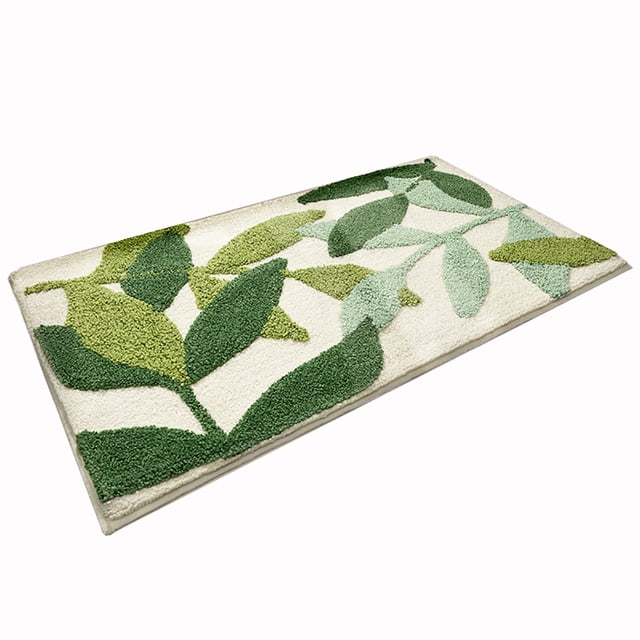 Elegante alfombra de baño de felpa peluda, felpudo antideslizante con decoración vibrante, absorbente para la entrada del porche de la cocina, 50 x 80 cm, alfombra de hojas de material ultra suave