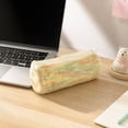 thumbnail image 7 of Hyknon Pencil Pouch Bag, Soft Gradient Rainbow Knitted Pencil Case, Large Capacity Cozy Striped Fabric Zipper Pen Pouch, Portable Lightweight Makeup Bag for Daily Daily Campus Office, Yellow, 7 of 7