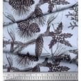 thumbnail image 2 of Soimoi Blue Cotton Duck Fabric Holly Leaves, American Robin Bird Print Sewing Fabric BTY 56 Inch Wide, 2 of 3