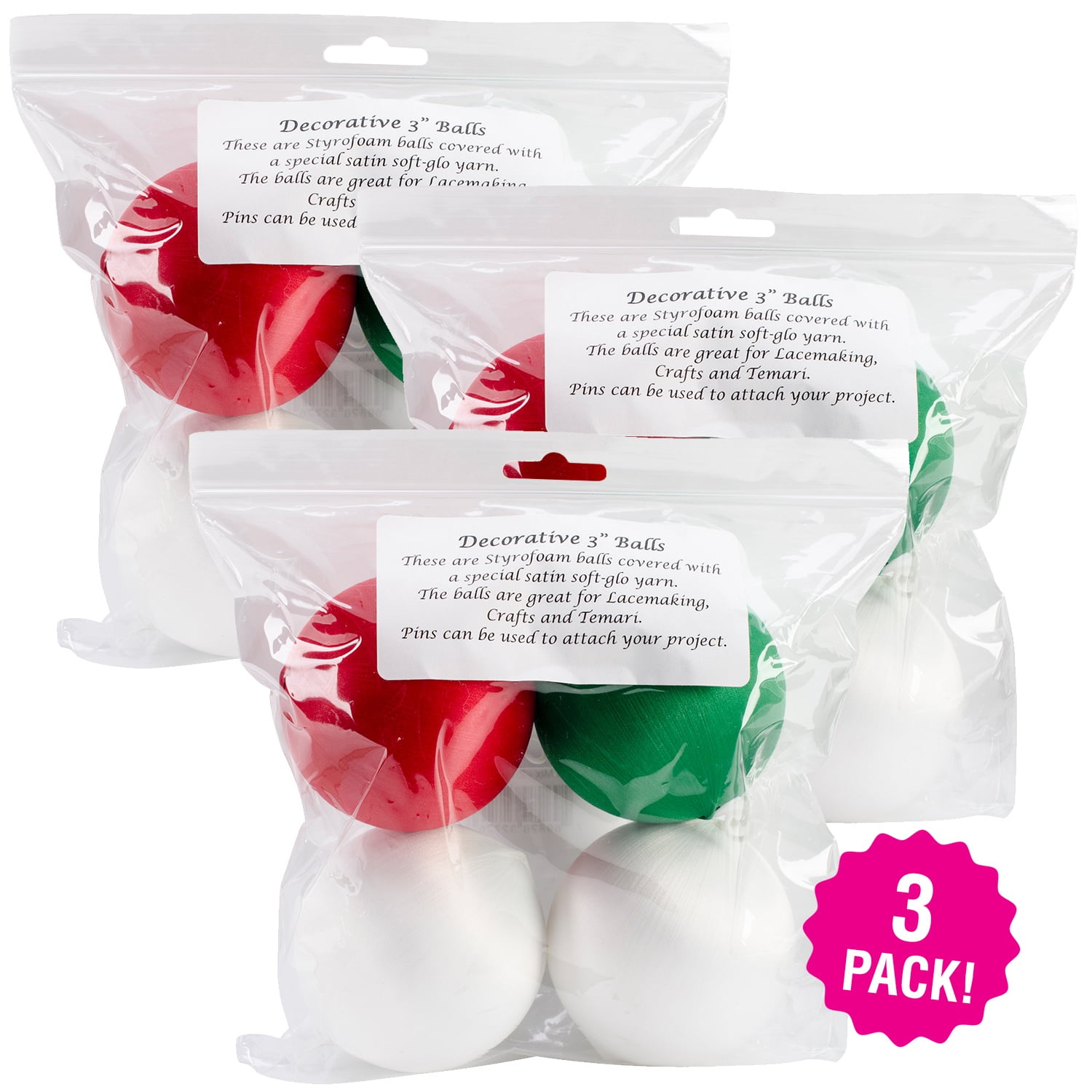 Handy Hands Decor Satin Covered Styrofoam Balls 3" 4 Count, Multipack