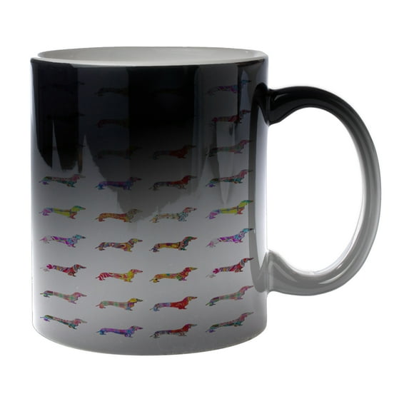 KuzmarK Black Heat Morph Color Changing Coffee Cup Mug 11 Ounce - Dachshund Dogs Pretty