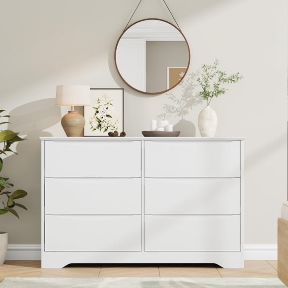 Cómoda de Madera de 6 Cajones – Alta y Moderna – Almacenamiento Profundo – Superficie Ancha – Dormitorio, Sala, Pasillo y Habitación Infantil – Blanca