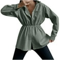 thumbnail image 2 of Womens Oversized Leather Jacket Long Sleeve Faux Leather Blazer Lapel Button Down Leather Shacket Coat With Pockets Army Green L TP215, 2 of 7