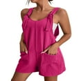 thumbnail image 3 of Femmes Coton Lin Bretelles Courtes Ensemble Été Réglable Sangle Combinaison Romper Sans Manches Jambe Large Ample Ensemble, 3 of 7