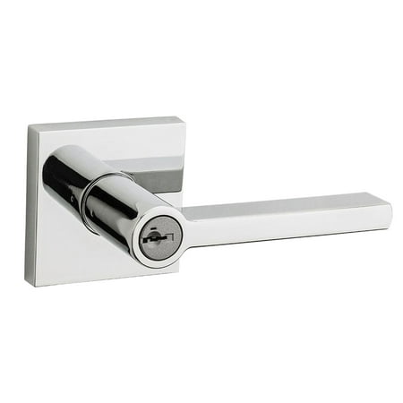 Chrome Lever Lockset - Kwikset 91560-008 Polished Chrome Halifax Square Keyed Entry Lever