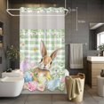thumbnail image 5 of Easter Rabbit No Hooks Shower Curtain with Snap-in Liner Spring Floral Colored Eggs Green Plaid Shower Curtains for Bathroom, Waterproof, Easy Install, Washable 36"x72", 5 of 9