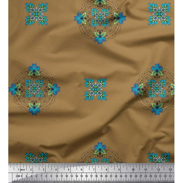 Soimoi Moss Georgette Fabric Damask & Mandala Decorative Decor Fabric Printed Yard 42 Inch Wide