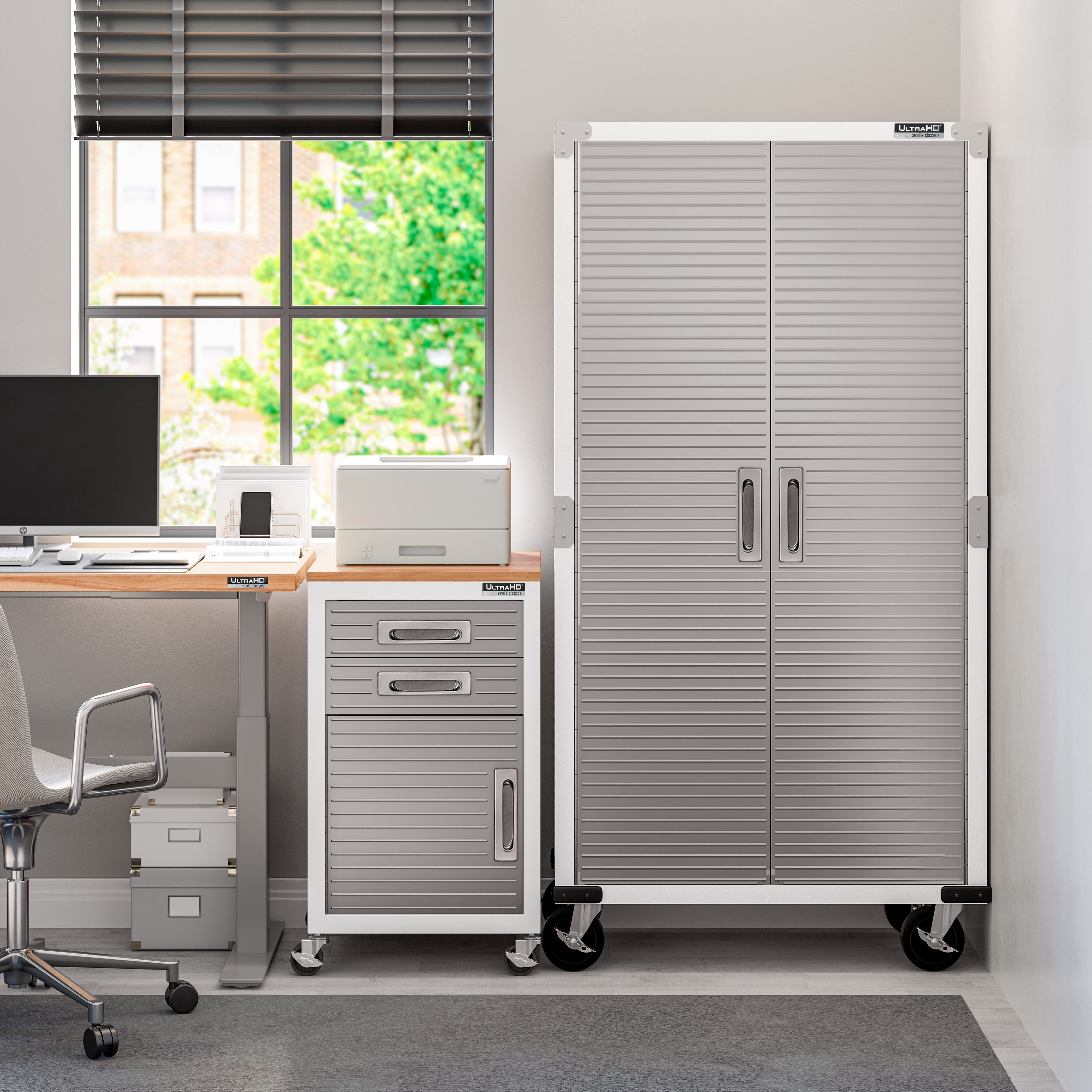 Seville Classics UltraHD® Rolling Storage Cabinet, 36" W x 18" D x 72" H, White