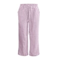 thumbnail image 4 of VEKDONE Striped Straight Trousers for Women High Waisted Drawstring Wide Leg Long Pants Elastic Waist Loose Fit Palazzo Pants with Pockets Pink S, 4 of 5