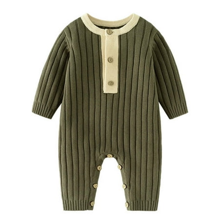 

Romper For Baby Baby Knit Sweater Autumn And Winter New Long Sleeve Cotton Thread Baby Clothes Warm Foreign Style Baby Conjoined Newborn Boy Clothes Green 6-12 Months