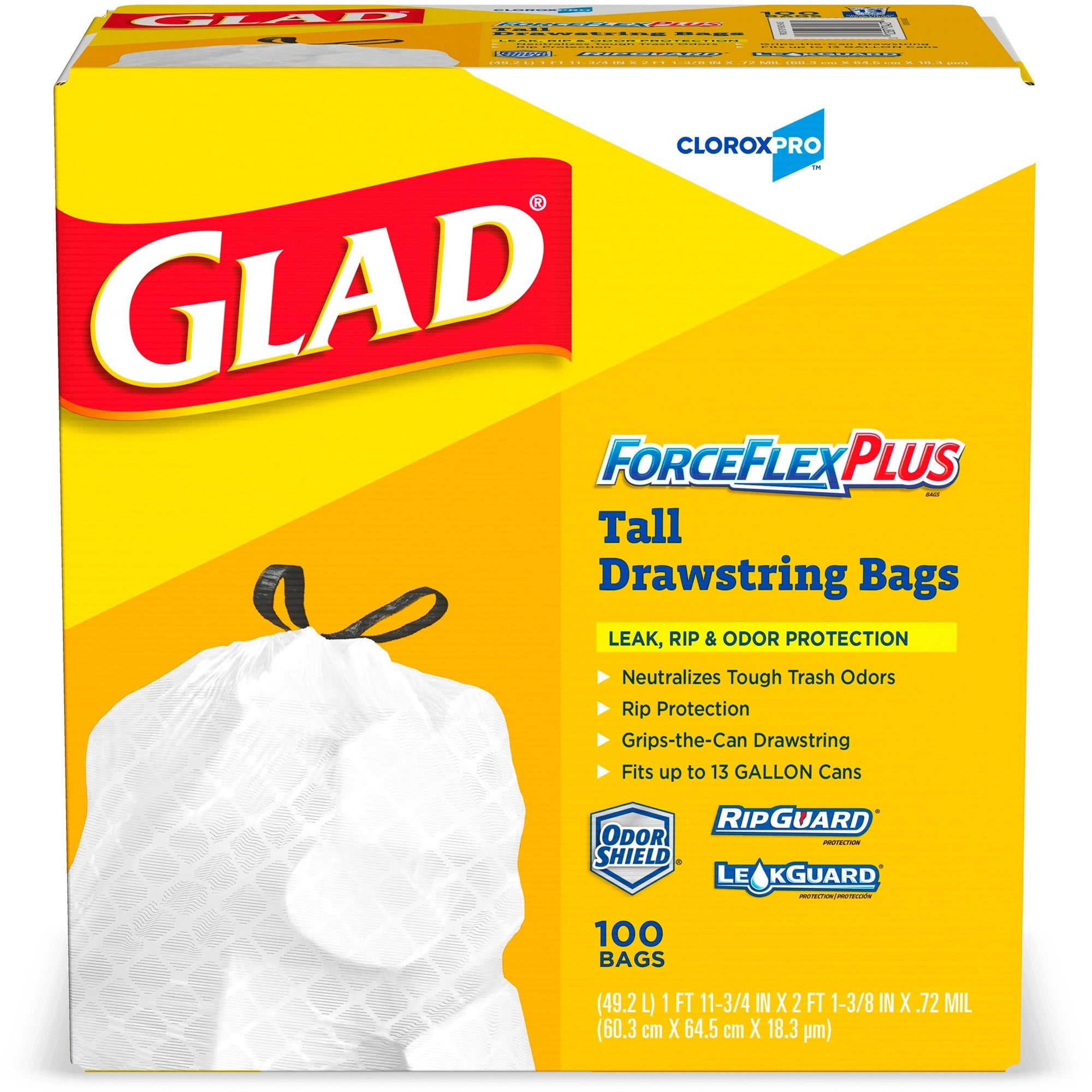 Glad Forceflex Tall Kitchen Drawstring Bags 13 Gallon 100 Count 0398