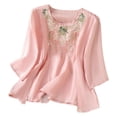 thumbnail image 2 of Womens Casual Summer T Shirts Crew Neck Basic Fashion Y2K Spring 2026 Linen Tops Half Sleeve Embroidered Print Tees, 2 of 7