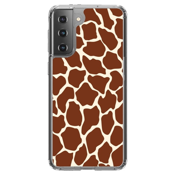 DistinctInk Clear Shockproof Hybrid Case for Galaxy S21  PLUS 5G (6.7" Screen) - TPU Bumper, Acrylic Back, Tempered Glass Screen Protector - Brown Tan Beige Giraffe Skin Spots - Animal Print