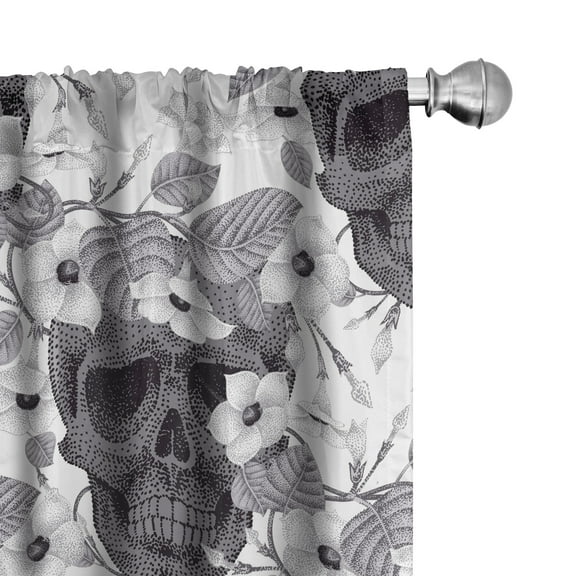 Ambesonne Halloween Curtains, Skulls Flowers Vintage, Pair of 28"x84", Dark Grey White