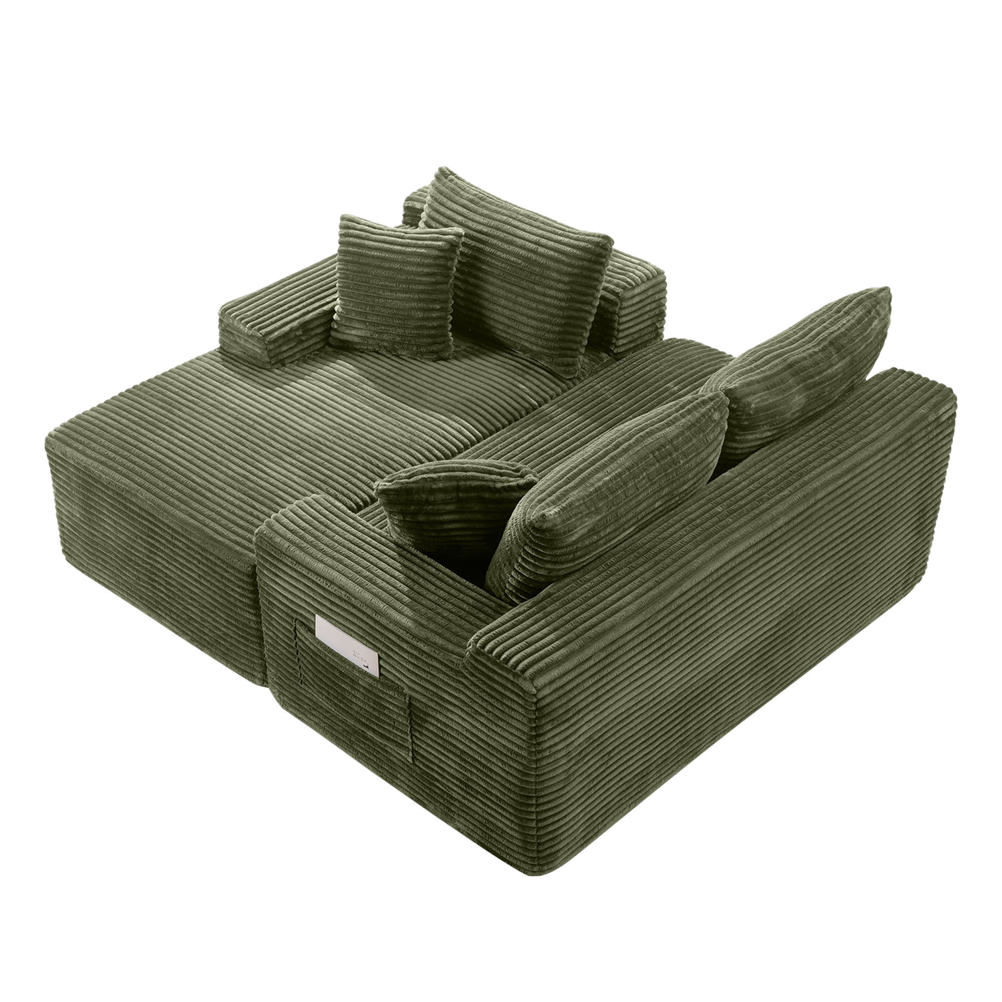 106 inch L Shape Cloud Couch Modular Sectional Sofa Corduroy Boneless Sofa Couch with Chaise, No Assembly Sofa for Living Room, Green