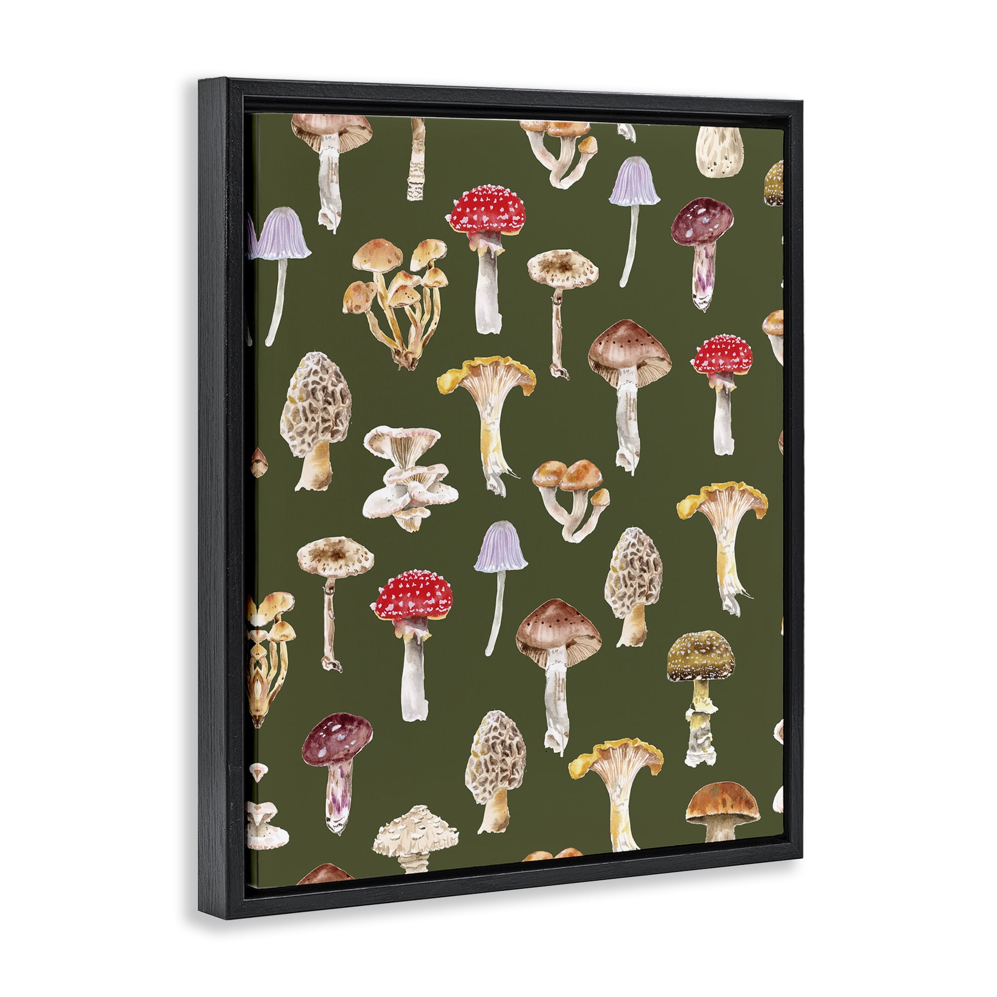 Stupell Industries Mushrooms Repeating Pattern Botanical & Floral Painting Black Floater Framed Art Print Wall Art, 25 x 31