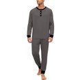 thumbnail image 2 of Dwelliawo Mens Soft Henley Pajamas Set Long Sleeve Tee and Pants with Pockets 2-Piece Lounge Pjs Loose Comfy Solid Trendy 2025 Fall Sleepwear Set Dark Gray 3xL, 2 of 5