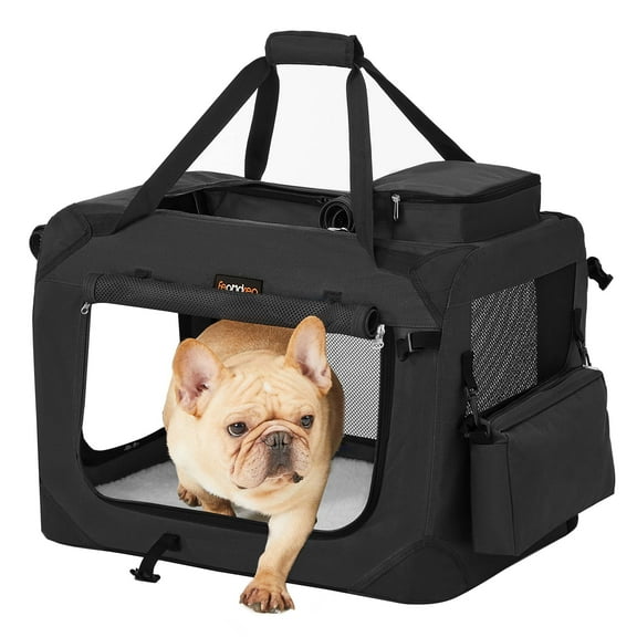 Feandrea Dog Crate, Collapsible Pet Carrier, S, Portable Soft Dog Crate, Oxford Fabric, Mesh, Metal Frame, with Handle, Storage Pockets, 20 x 14 x 14''