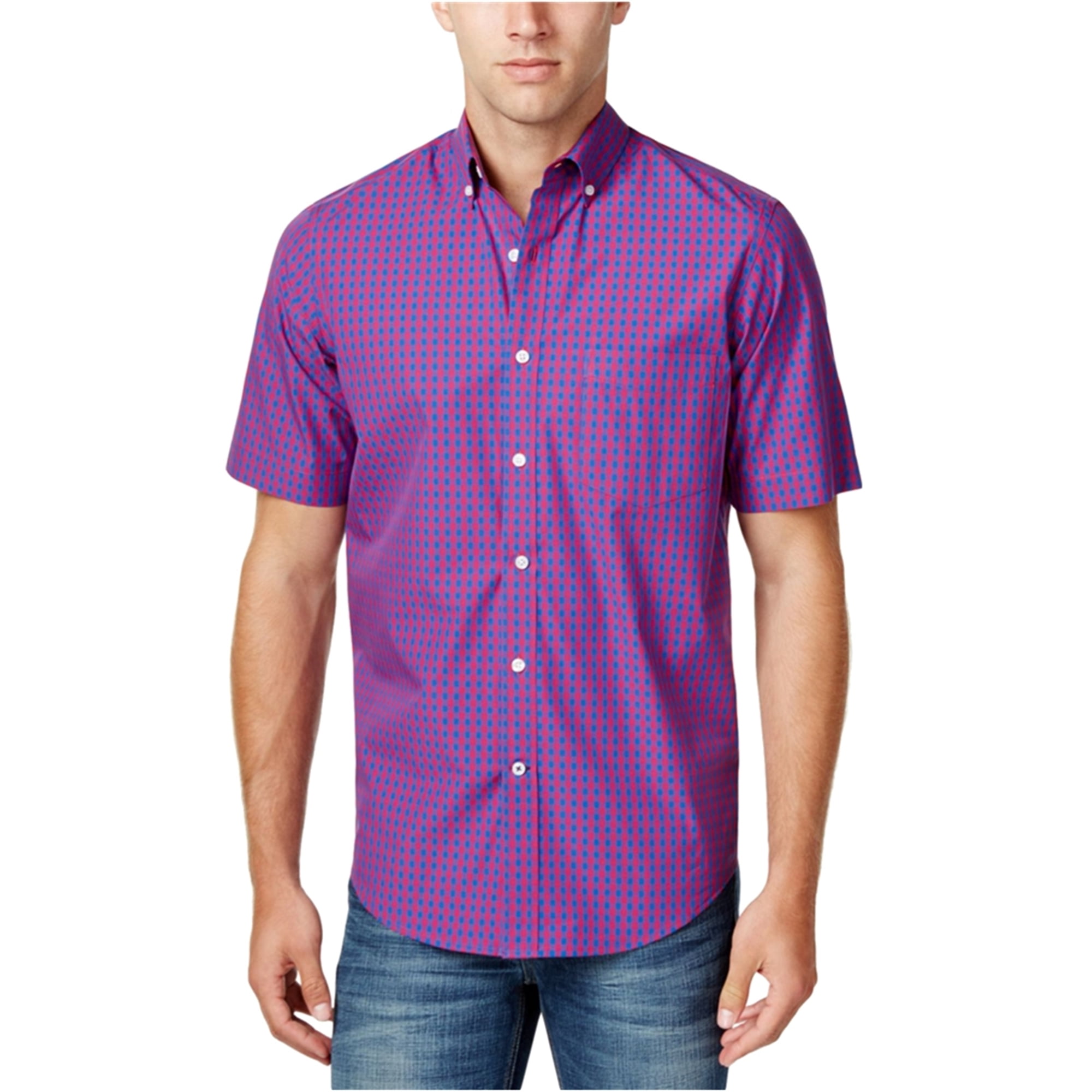 Club Room Mens Gingham Check SS Button Up Shirt Purple Small