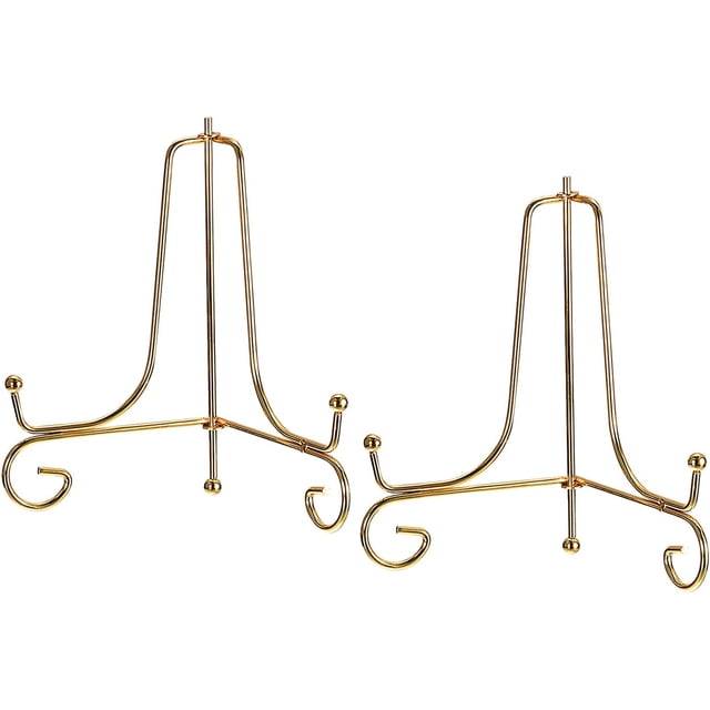 uxcell Plate Stand for Display, 4 Inch 2Pcs Iron Decorative Plate Holder Metal Easel Folding Display Stand for Photo Picture Frame, Gold