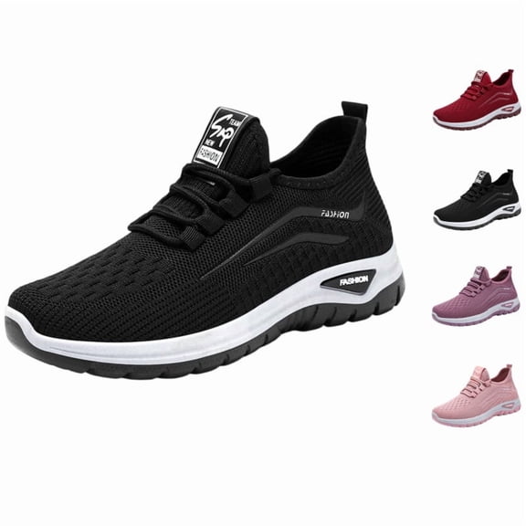 Domuza Orthopedic Shoes for Women Arch Support Slip on Non Slip Tennis Shoes Lightweight Mesh Stretch Walking Shoes Comfortable Foam Shoes Black 8(EU-40)