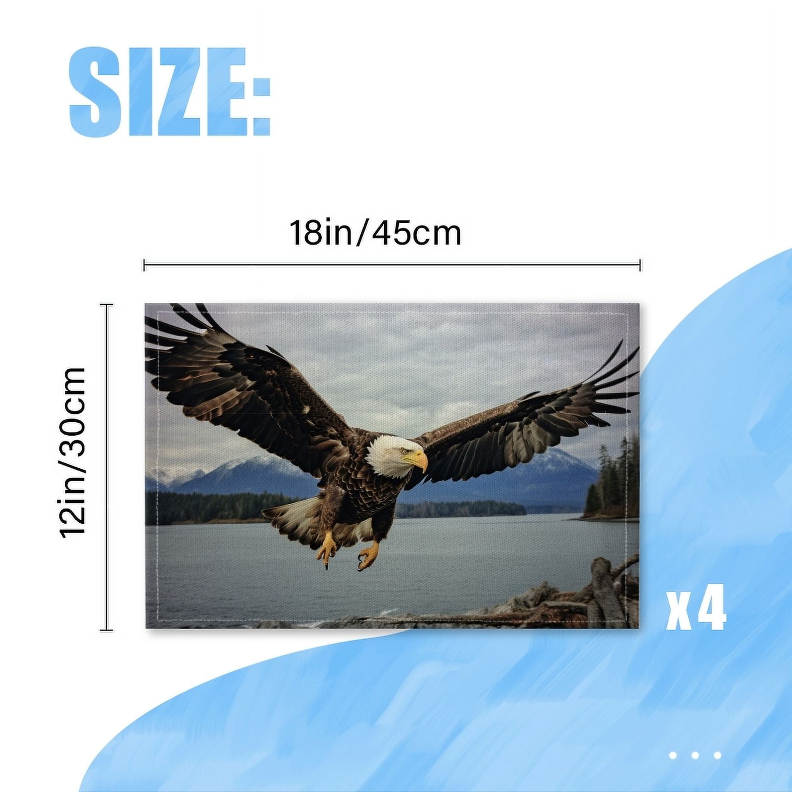 BaHomeck placemats Set of 4 Bald Eagle Soaring Over Lake In Alaska Cotton Linen rectangle Placemats for Kitchen Dining Table Indoor,Outdoor,18*12inch