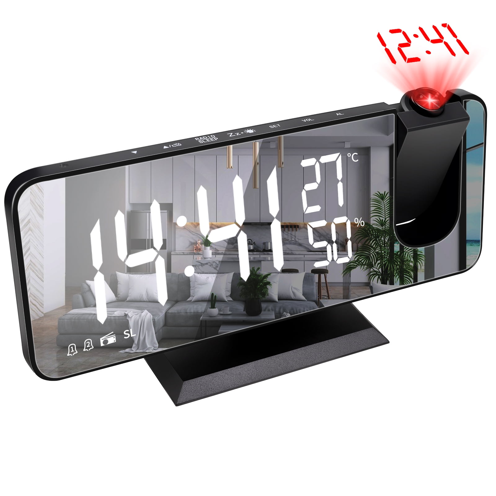 2BK Digital Projection Alarm Clock Wall Clock for Bedroom with Projection on Ceiling