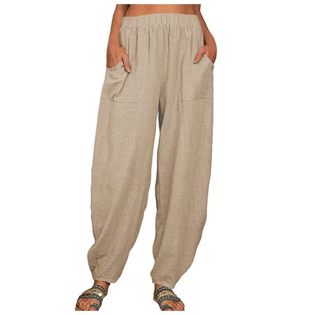 Pantalones anchos con cintura elástica para mujer - Pantalones holgados informales con bolsillos - Poliéster, tallas S-XXXXXL
